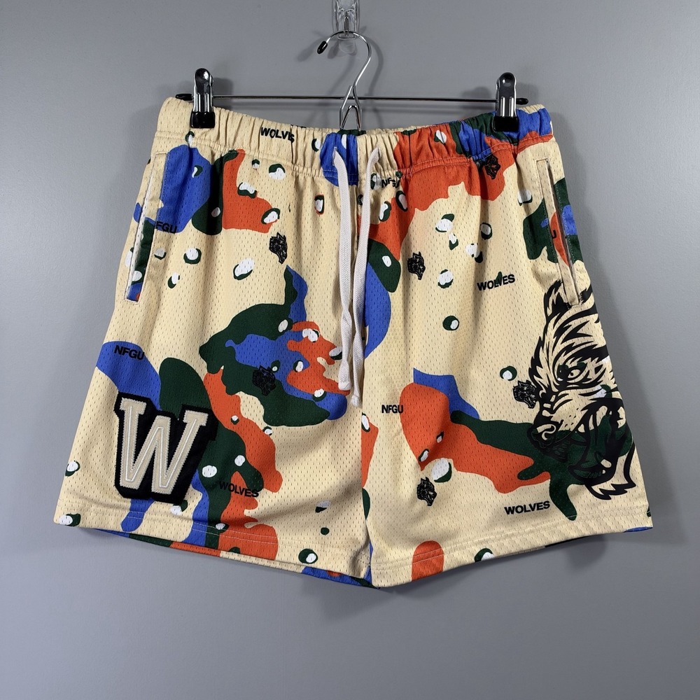 Darc Sport Shorts Mens Small Multicolor Camo Wolves Mesh Basketball Streetwear